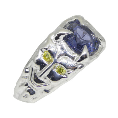 1.88ct Blue Spinel, Yellow Diamond Devil Mask Ring set in 14k White Gold - Skyjems Wholesale Gemstones