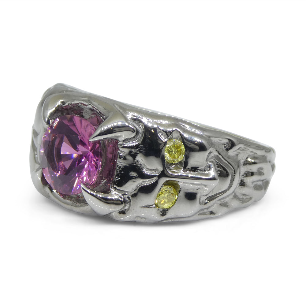 1.33ct Pink Tourmaline, Yellow Diamond Devil Mask Ring set in 14k Black Gold - Skyjems Wholesale Gemstones