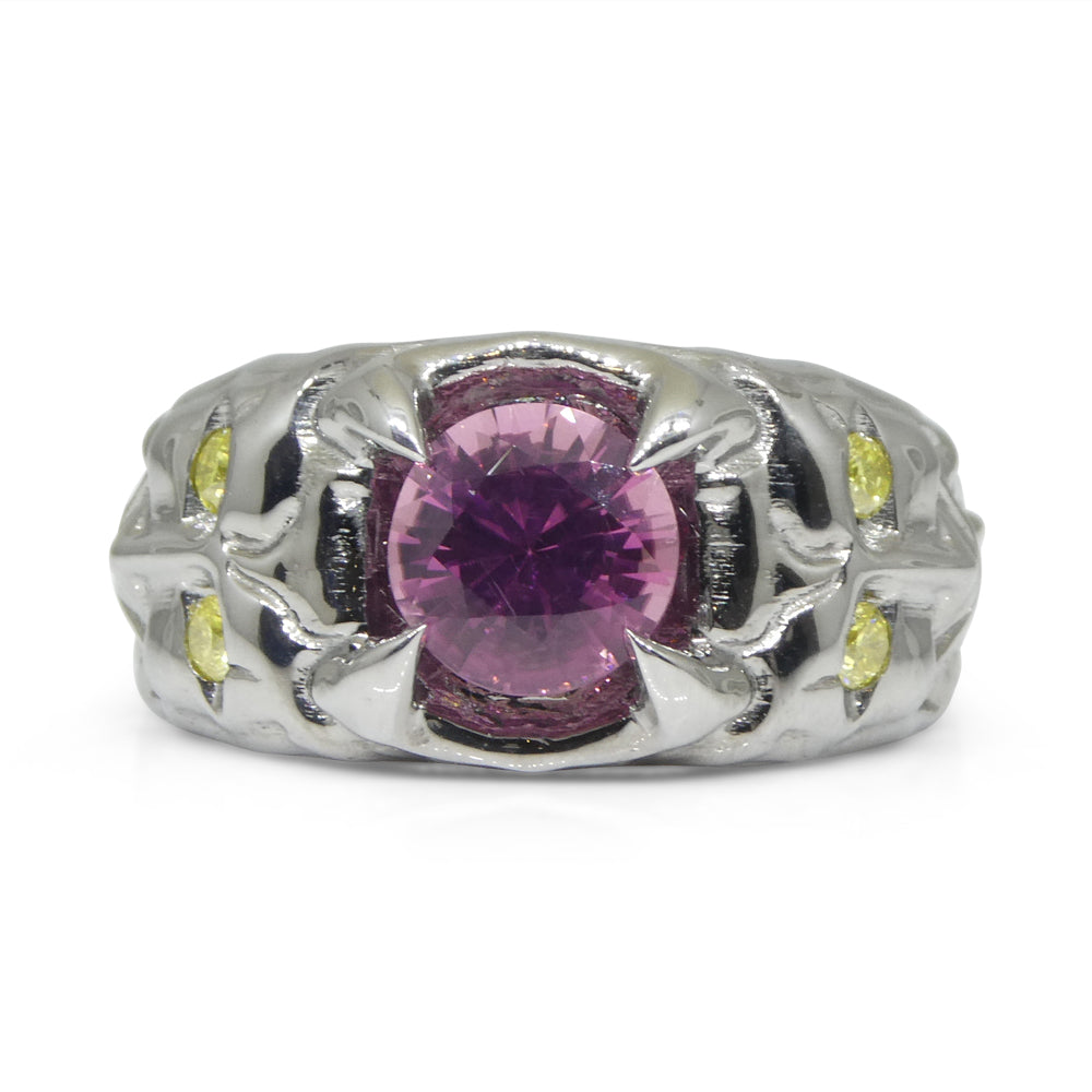 1.33ct Pink Tourmaline, Yellow Diamond Devil Mask Ring set in 14k Black Gold - Skyjems Wholesale Gemstones