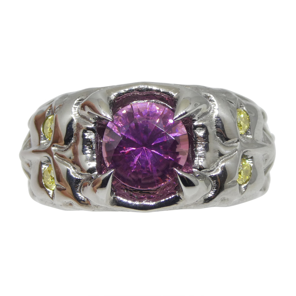 1.33ct Pink Tourmaline, Yellow Diamond Devil Mask Ring set in 14k Black Gold - Skyjems Wholesale Gemstones