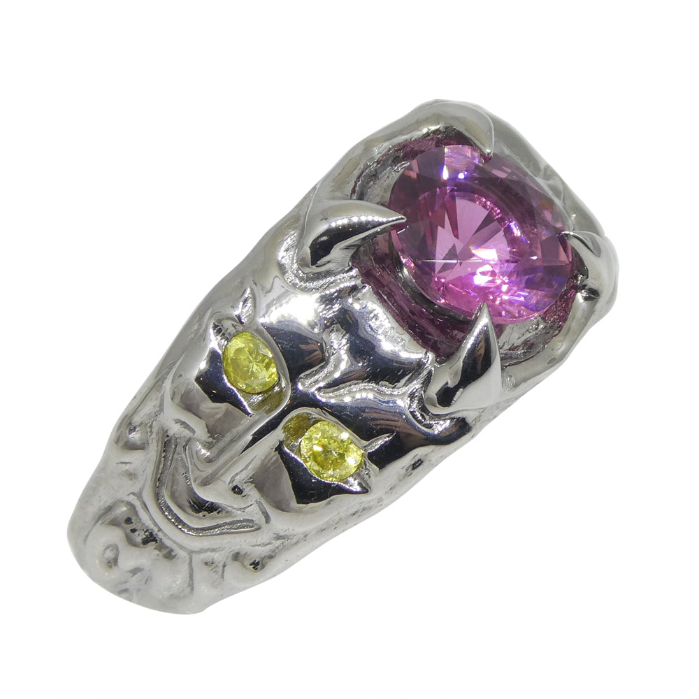 1.33ct Pink Tourmaline, Yellow Diamond Devil Mask Ring set in 14k Black Gold - Skyjems Wholesale Gemstones