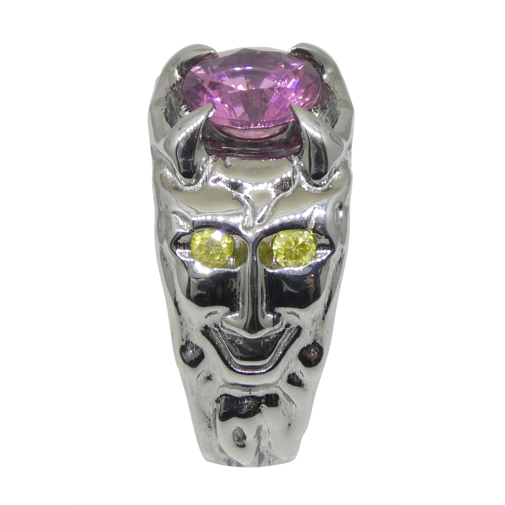 1.33ct Pink Tourmaline, Yellow Diamond Devil Mask Ring set in 14k Black Gold - Skyjems Wholesale Gemstones