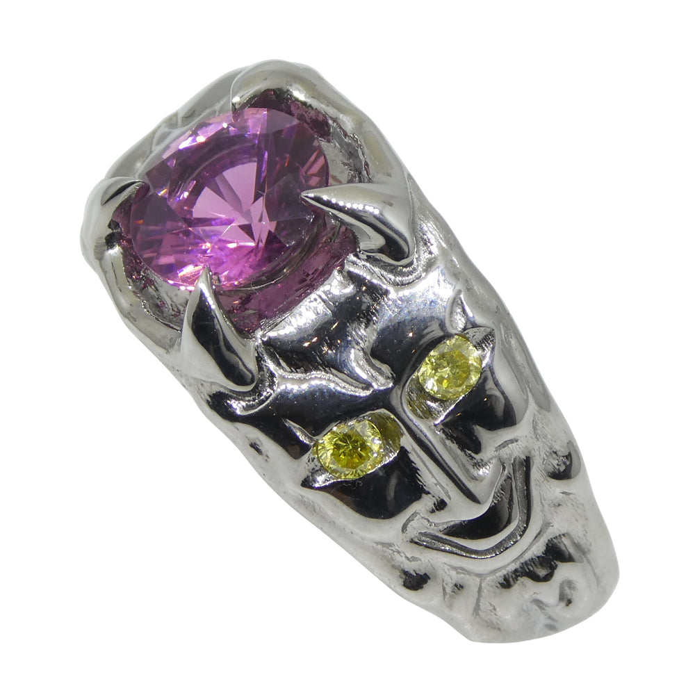 1.33ct Pink Tourmaline, Yellow Diamond Devil Mask Ring set in 14k Black Gold - Skyjems Wholesale Gemstones