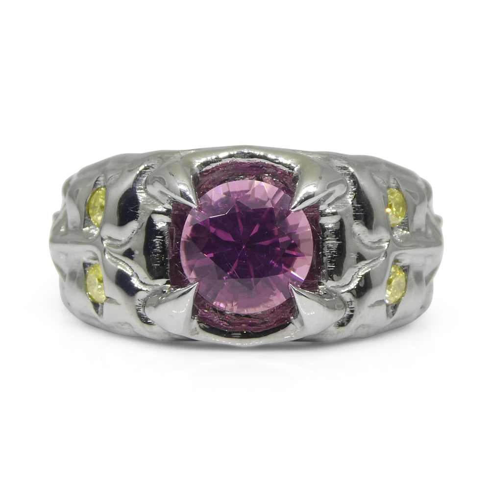 1.33ct Pink Tourmaline, Yellow Diamond Devil Mask Ring set in 14k Black Gold - Skyjems Wholesale Gemstones