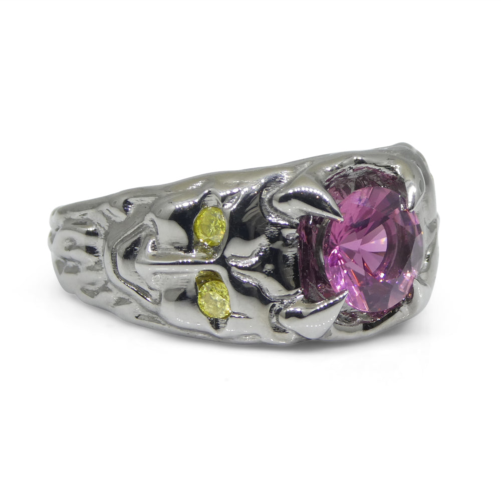 1.33ct Pink Tourmaline, Yellow Diamond Devil Mask Ring set in 14k Black Gold - Skyjems Wholesale Gemstones