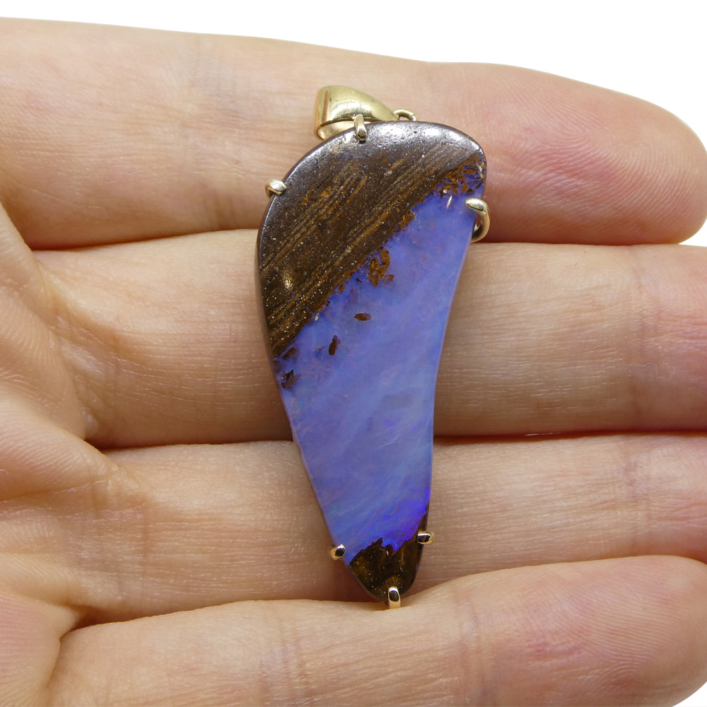 24.95ct Purple-Blue Freeform Boulder Opal Pendant set in 10k Yellow Gold - Skyjems Wholesale Gemstones