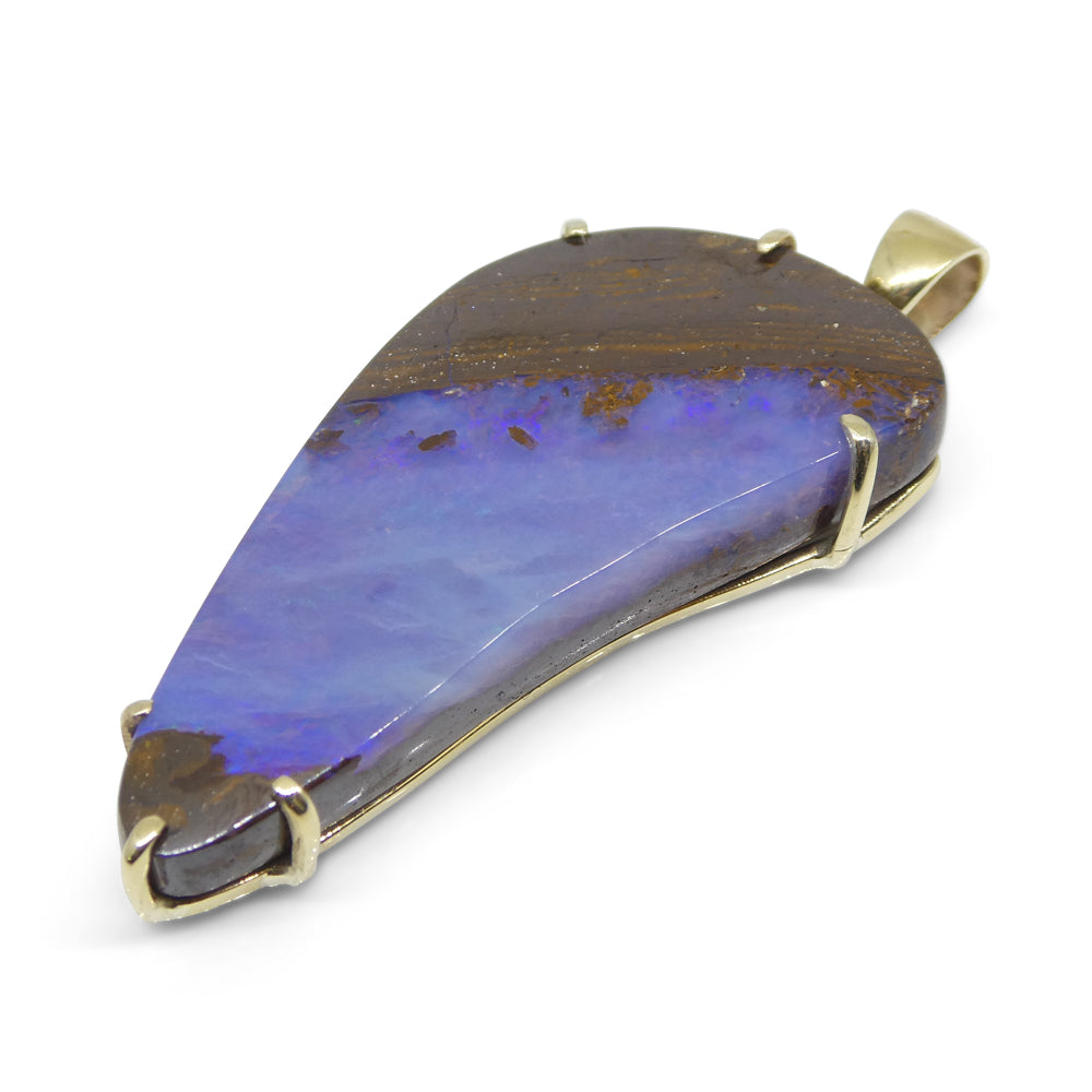 24.95ct Purple-Blue Freeform Boulder Opal Pendant set in 10k Yellow Gold - Skyjems Wholesale Gemstones