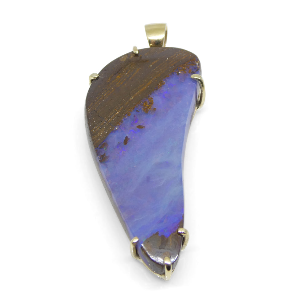 24.95ct Purple-Blue Freeform Boulder Opal Pendant set in 10k Yellow Gold - Skyjems Wholesale Gemstones