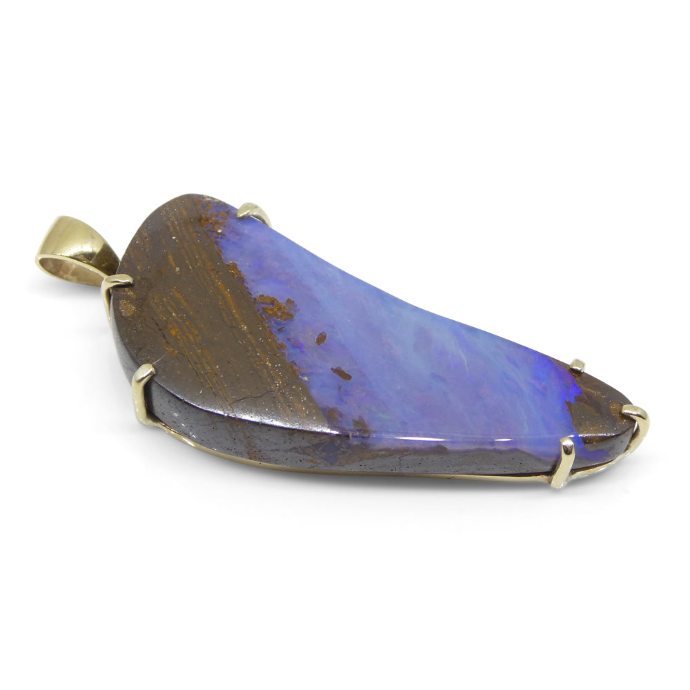 24.95ct Purple-Blue Freeform Boulder Opal Pendant set in 10k Yellow Gold - Skyjems Wholesale Gemstones