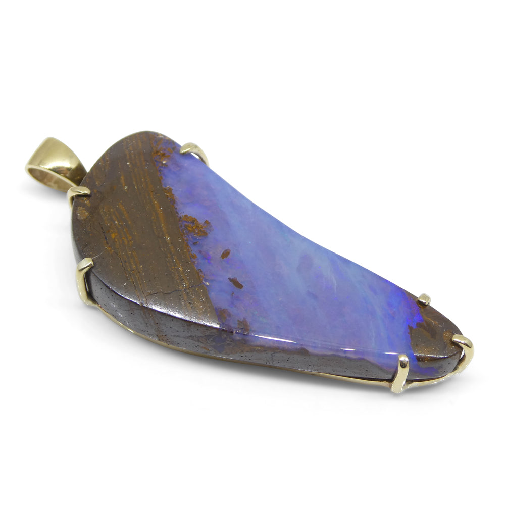 24.95ct Purple-Blue Freeform Boulder Opal Pendant set in 10k Yellow Gold - Skyjems Wholesale Gemstones