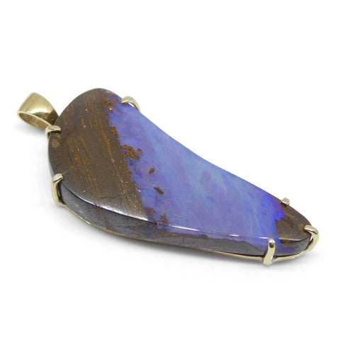 24.95ct Purple-Blue Freeform Boulder Opal Pendant set in 10k Yellow Gold