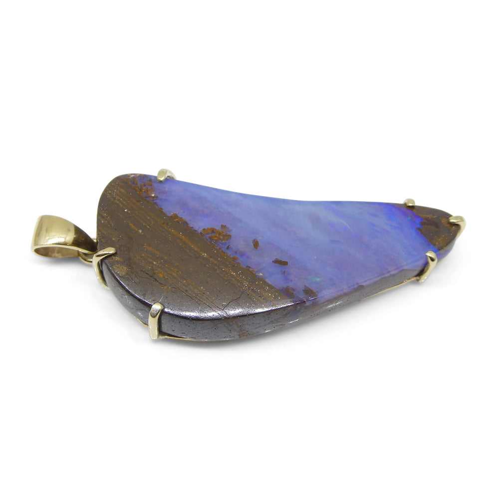 24.95ct Purple-Blue Freeform Boulder Opal Pendant set in 10k Yellow Gold - Skyjems Wholesale Gemstones