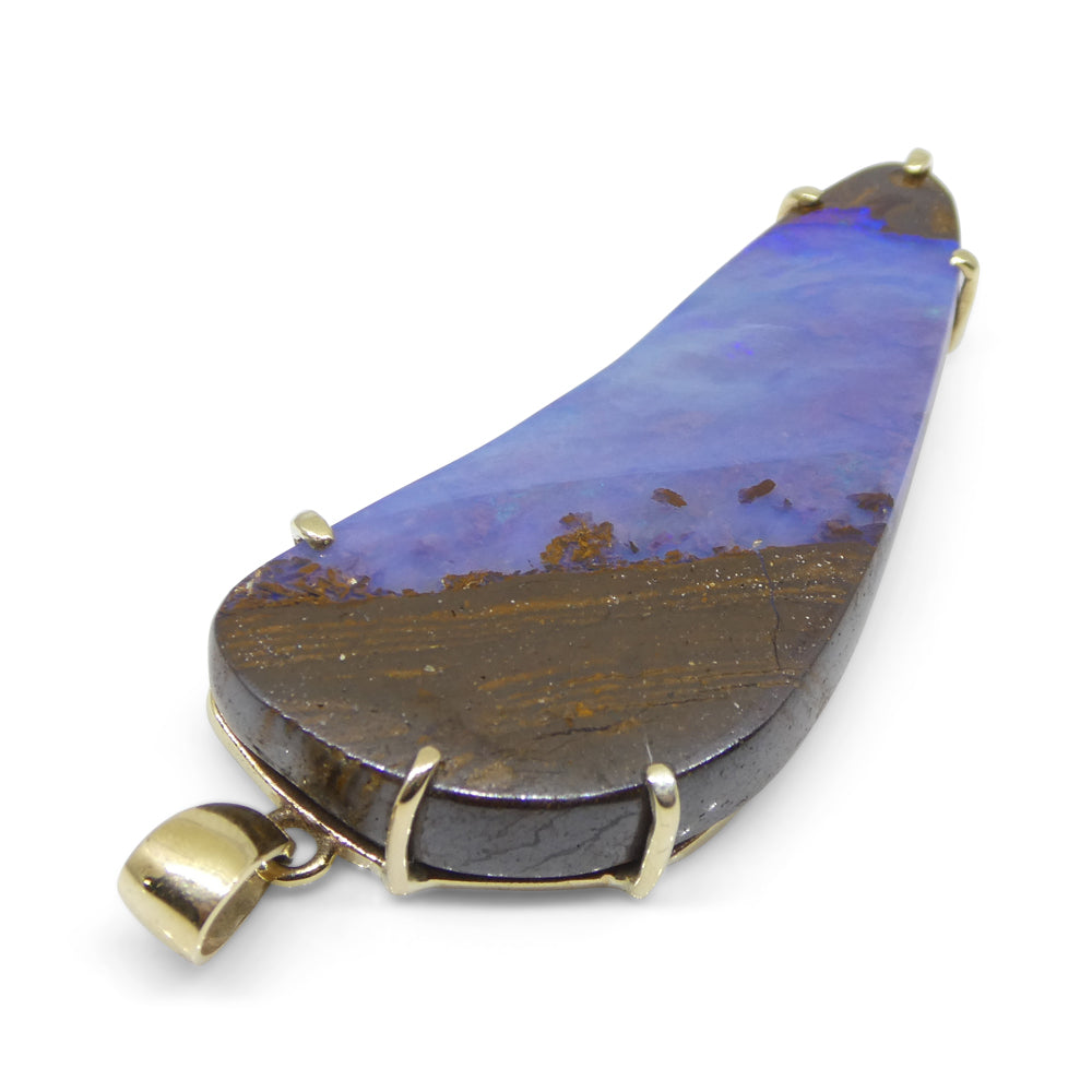 24.95ct Purple-Blue Freeform Boulder Opal Pendant set in 10k Yellow Gold - Skyjems Wholesale Gemstones