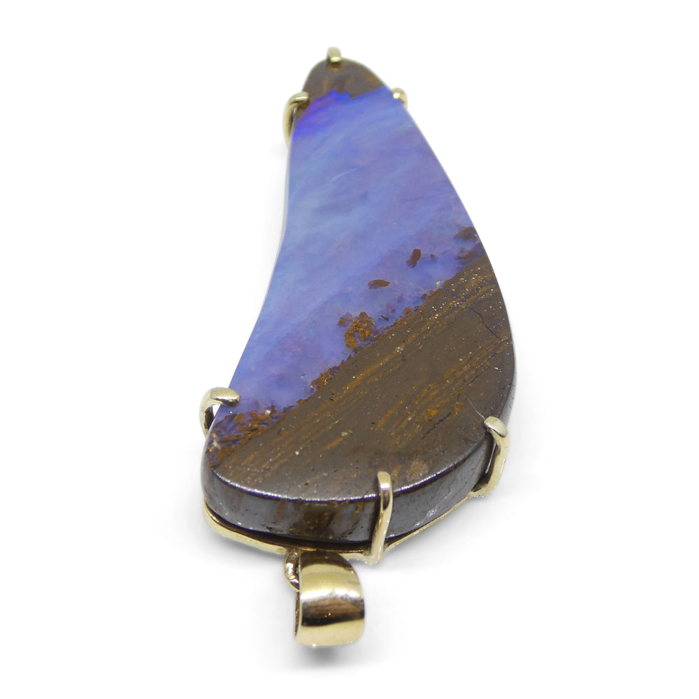 24.95ct Purple-Blue Freeform Boulder Opal Pendant set in 10k Yellow Gold - Skyjems Wholesale Gemstones