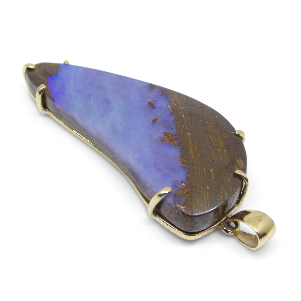 24.95ct Purple-Blue Freeform Boulder Opal Pendant set in 10k Yellow Gold - Skyjems Wholesale Gemstones