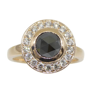 1.00ct Rose Cut Black Diamond and White Diamond Halo Ring set in 14k Pink Gold - Skyjems Wholesale Gemstones