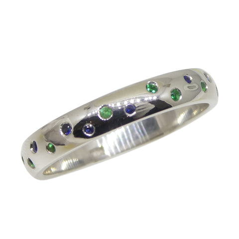 0.24ct Sapphire & Emerald Starry Night Wedding Ring set in 14k White Gold