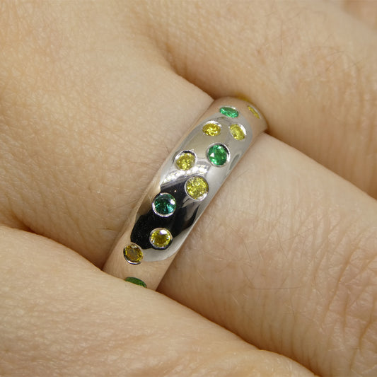 0.57ct Yellow Diamond & Emerald Starry Sky Band Ring set in 14k White Gold - Skyjems Wholesale Gemstones