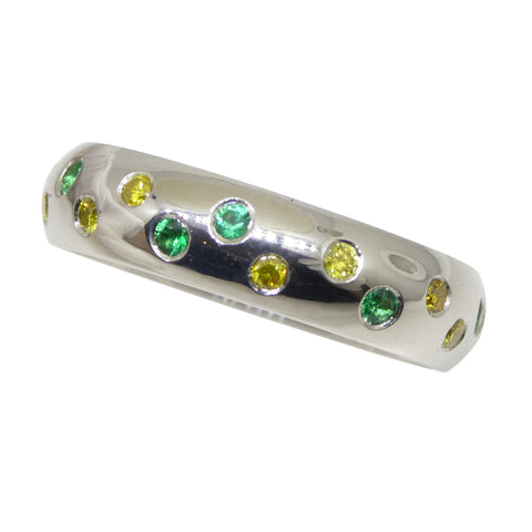0.57ct Yellow Diamond & Emerald Starry Night Wedding Ring set in 14k White Gold