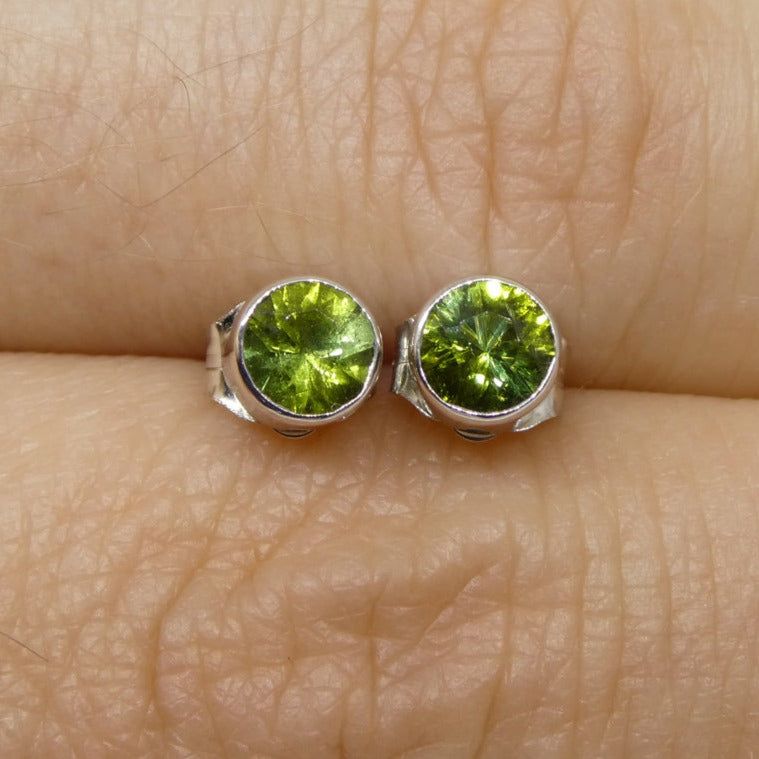 0.51ct Round Green Sapphire Stud Earrings set in 14k White Gold