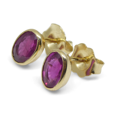 1.23ct Oval Red Ruby Stud Earrings set in 14k Yellow Gold