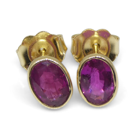 1.23ct Oval Red Ruby Stud Earrings set in 14k Yellow Gold
