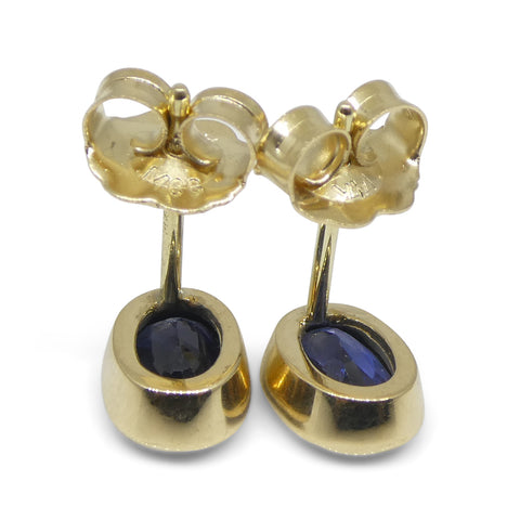 1.38ct Oval Blue Sapphire Stud Earrings set in 14k Yellow Gold