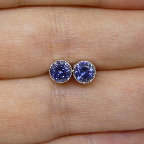 0.99ct Round Blue Sapphire Stud Earrings set in 14k White Gold