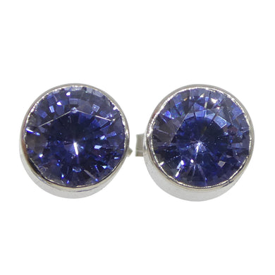 0.99ct Round Blue Sapphire Stud Earrings set in 14k White Gold - Skyjems Wholesale Gemstones