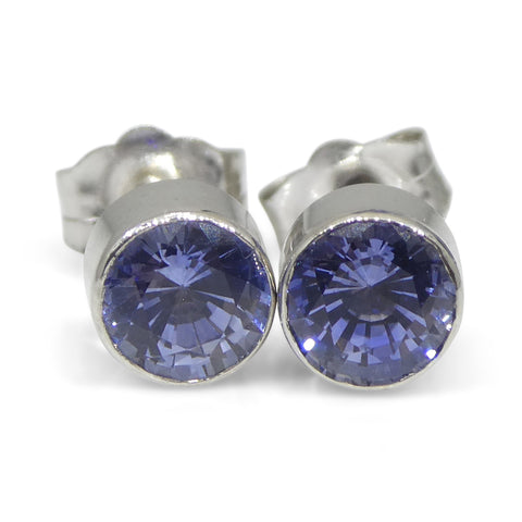0.99ct Round Blue Sapphire Stud Earrings set in 14k White Gold