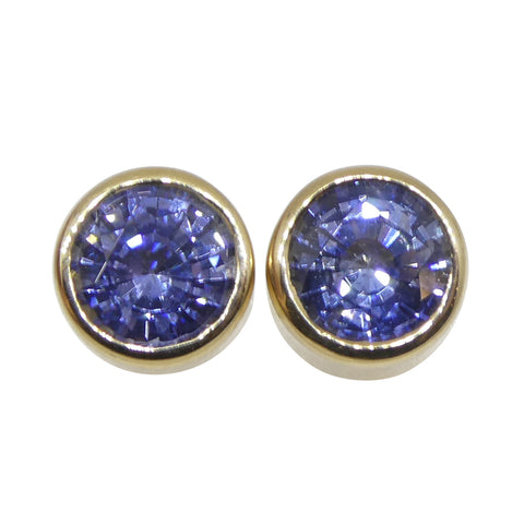 1.14ct Round Blue Sapphire Stud Earrings set in 14k Yellow Gold