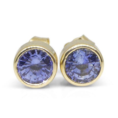 1.14ct Round Blue Sapphire Stud Earrings set in 14k Yellow Gold