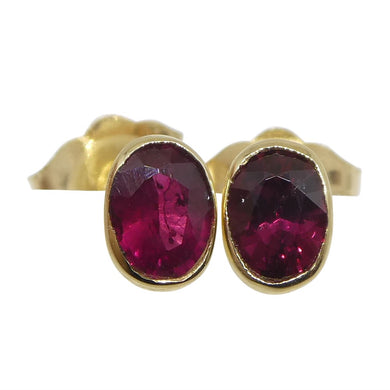 0.42ct Oval Red Ruby Stud Earrings set in 14k Yellow Gold - Skyjems Wholesale Gemstones