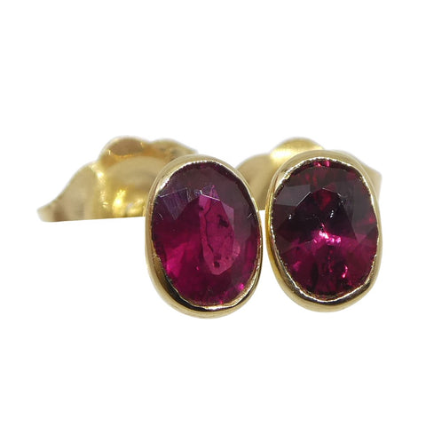 0.42ct Oval Red Ruby Stud Earrings set in 14k Yellow Gold