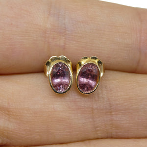 1.16ct Oval Orangy Pink Padparadscha Sapphire Stud Earrings set in 14k Yellow Gold - Skyjems Wholesale Gemstones