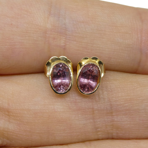 1.16ct Oval Orangy Pink Padparadscha Sapphire Stud Earrings set in 14k Yellow Gold