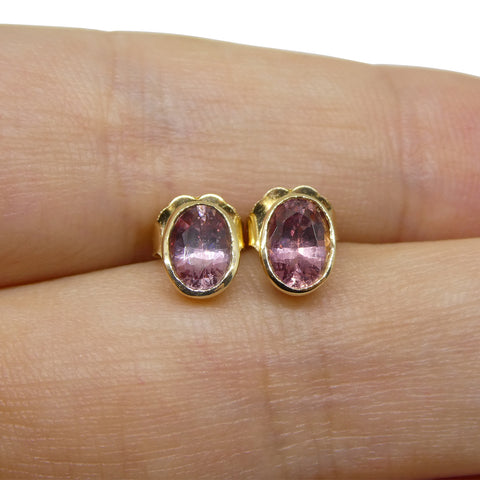 1.16ct Oval Orangy Pink Padparadscha Sapphire Stud Earrings set in 14k Yellow Gold