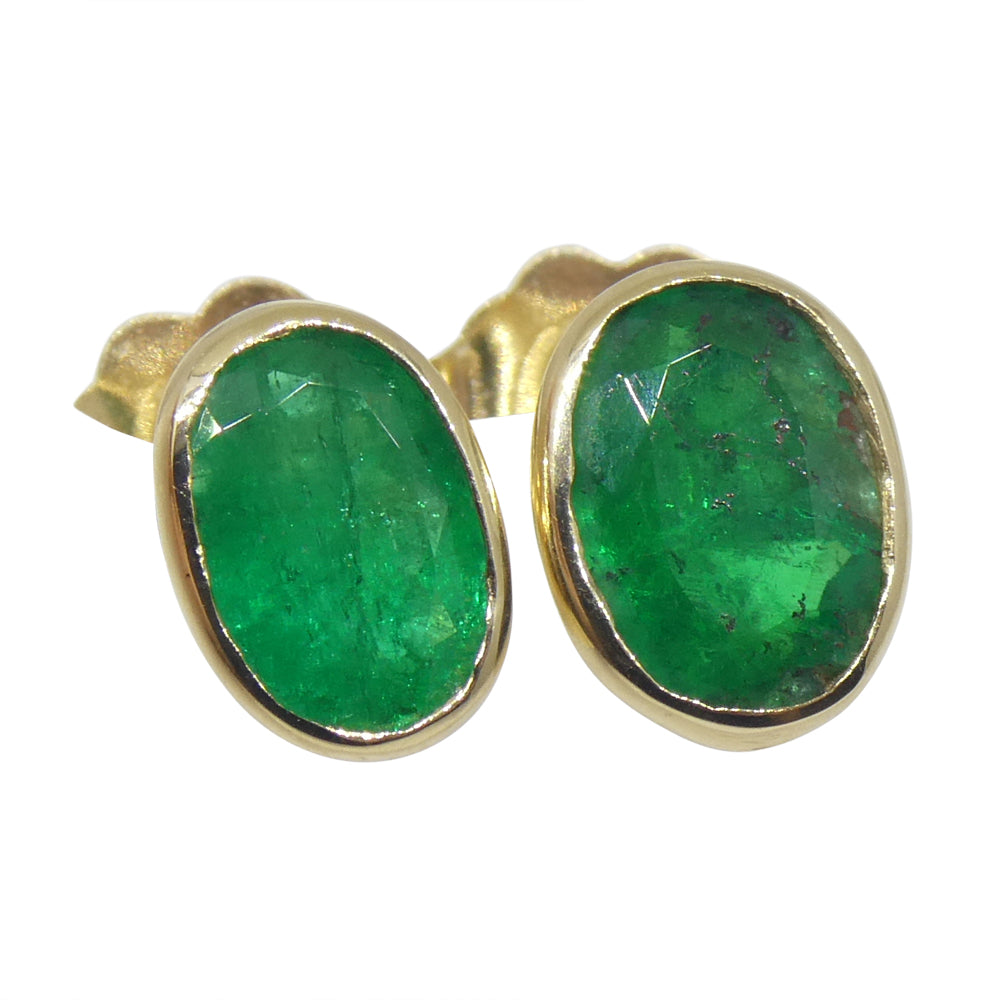 0.98ct Colombian Emerald Stud Earrings set in 14k Yellow Gold - Skyjems Wholesale Gemstones