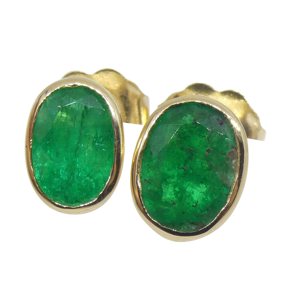 0.98ct Colombian Emerald Stud Earrings set in 14k Yellow Gold - Skyjems Wholesale Gemstones