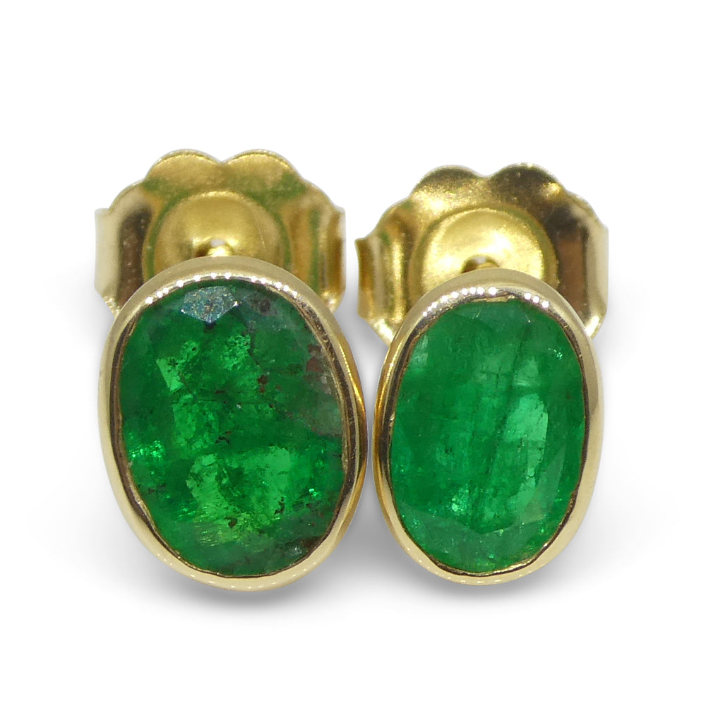 0.98ct Colombian Emerald Stud Earrings set in 14k Yellow Gold - Skyjems Wholesale Gemstones