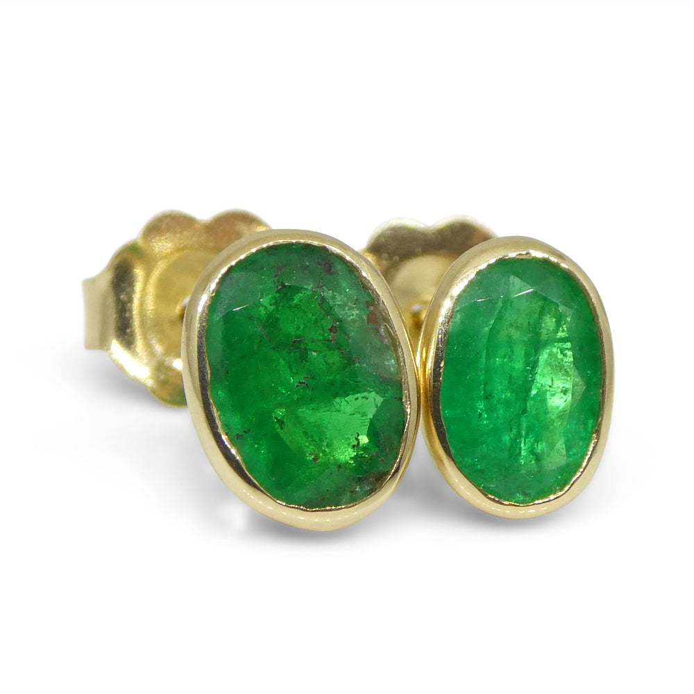 0.98ct Colombian Emerald Stud Earrings set in 14k Yellow Gold - Skyjems Wholesale Gemstones