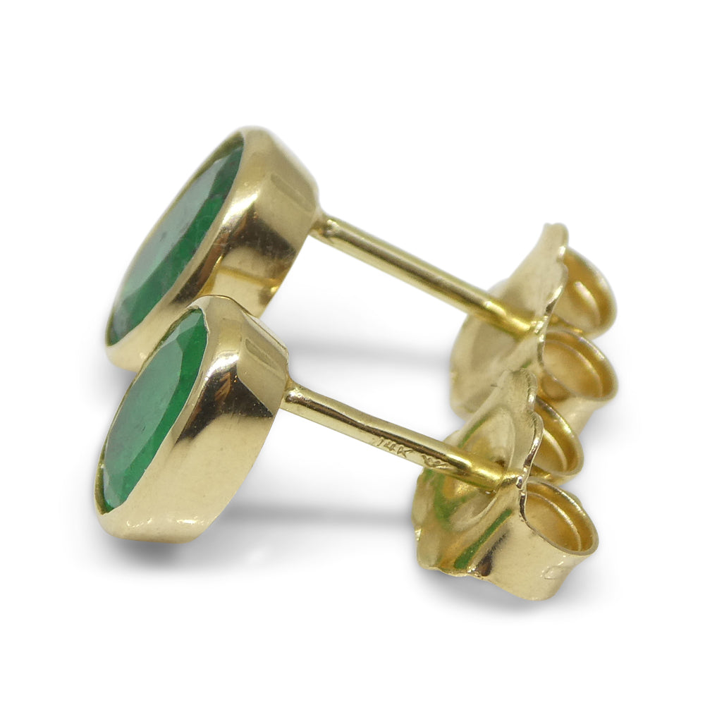 0.98ct Colombian Emerald Stud Earrings set in 14k Yellow Gold - Skyjems Wholesale Gemstones