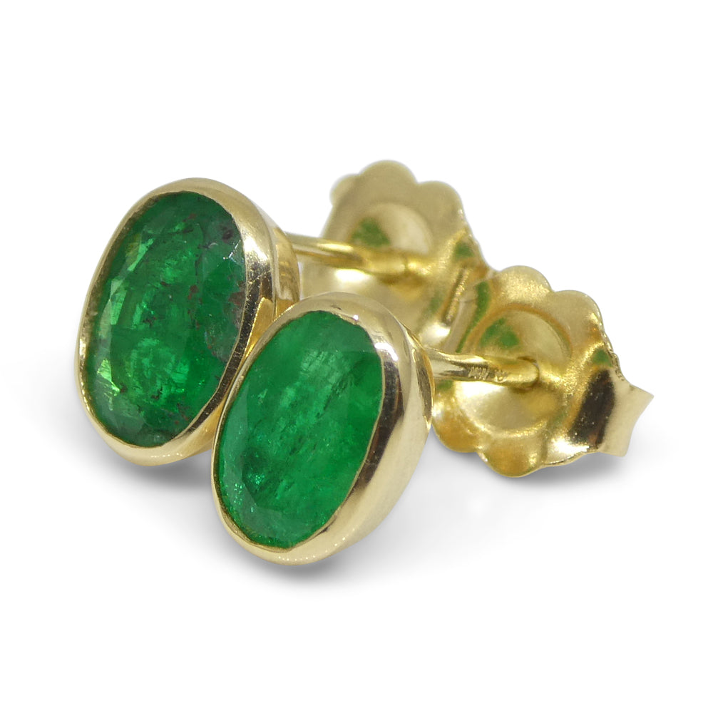 0.98ct Colombian Emerald Stud Earrings set in 14k Yellow Gold - Skyjems Wholesale Gemstones