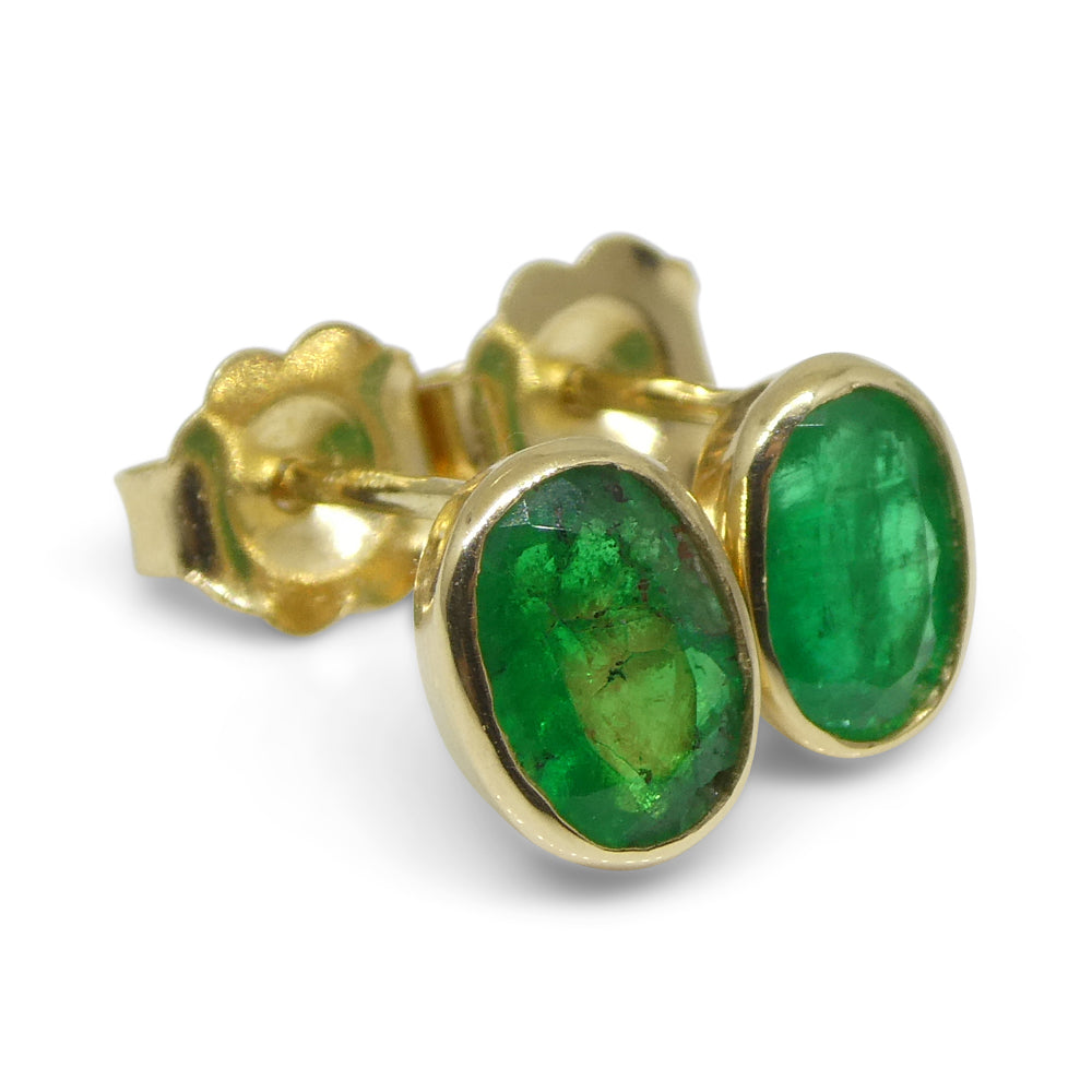 0.98ct Colombian Emerald Stud Earrings set in 14k Yellow Gold - Skyjems Wholesale Gemstones