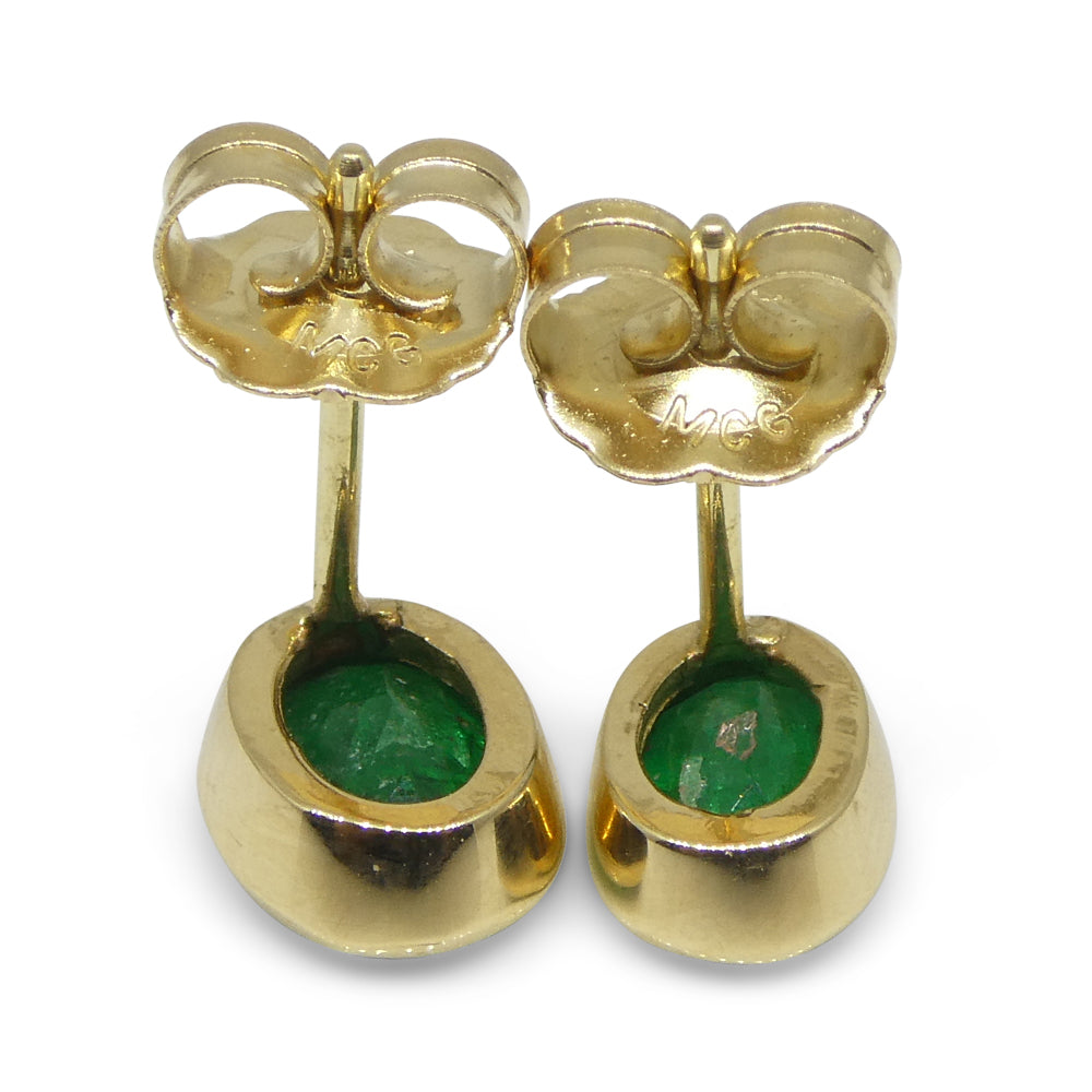 0.98ct Colombian Emerald Stud Earrings set in 14k Yellow Gold - Skyjems Wholesale Gemstones