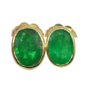 0.98ct Colombian Emerald Stud Earrings set in 14k Yellow Gold - Skyjems Wholesale Gemstones