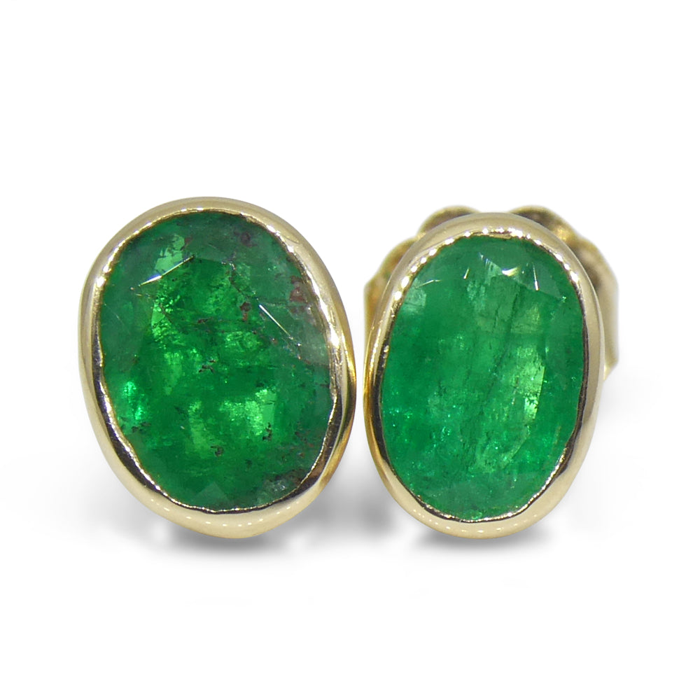 0.98ct Colombian Emerald Stud Earrings set in 14k Yellow Gold - Skyjems Wholesale Gemstones