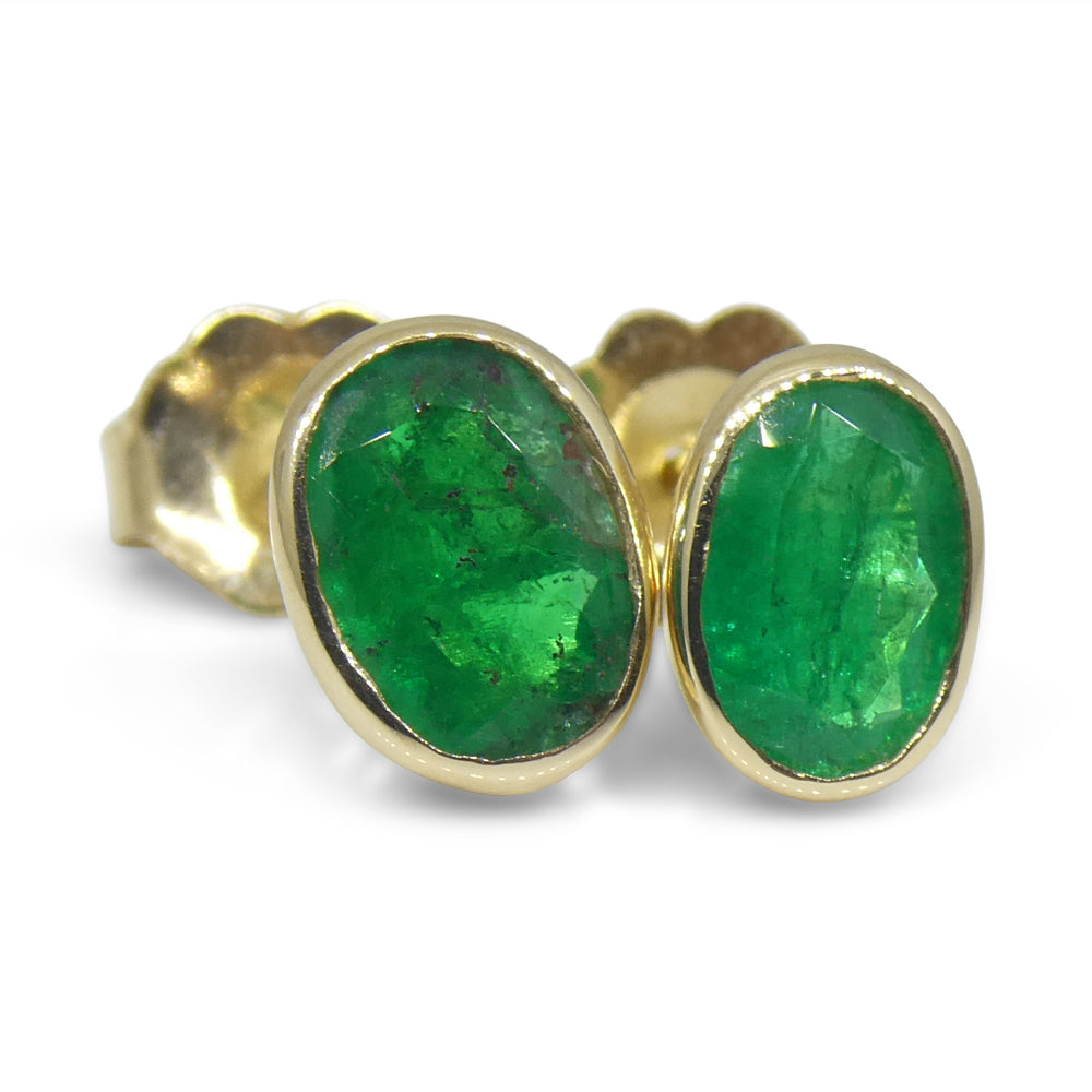 0.98ct Colombian Emerald Stud Earrings set in 14k Yellow Gold - Skyjems Wholesale Gemstones