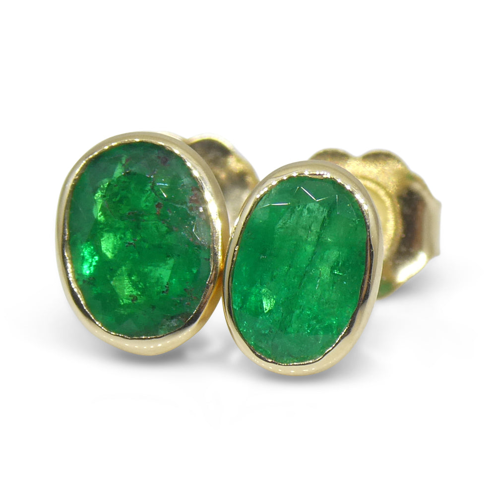 0.98ct Colombian Emerald Stud Earrings set in 14k Yellow Gold - Skyjems Wholesale Gemstones