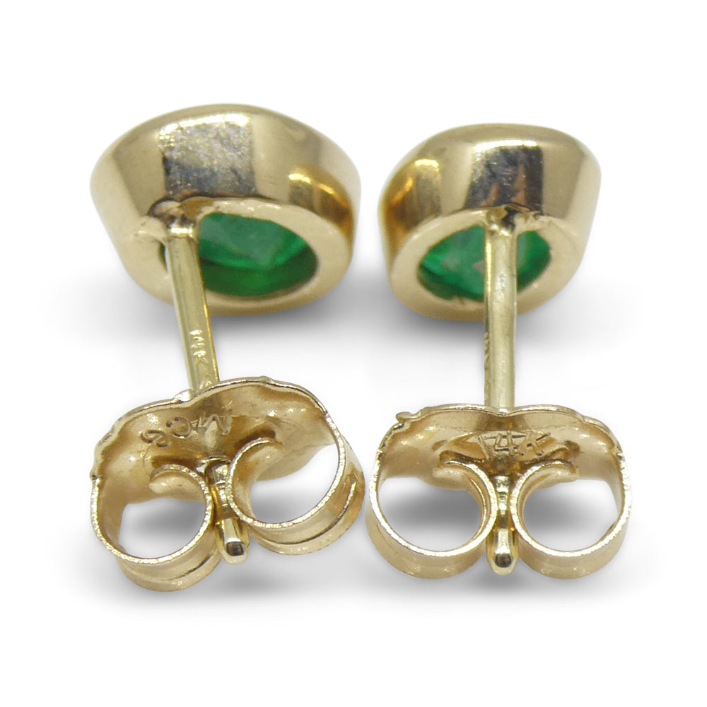 0.98ct Colombian Emerald Stud Earrings set in 14k Yellow Gold - Skyjems Wholesale Gemstones